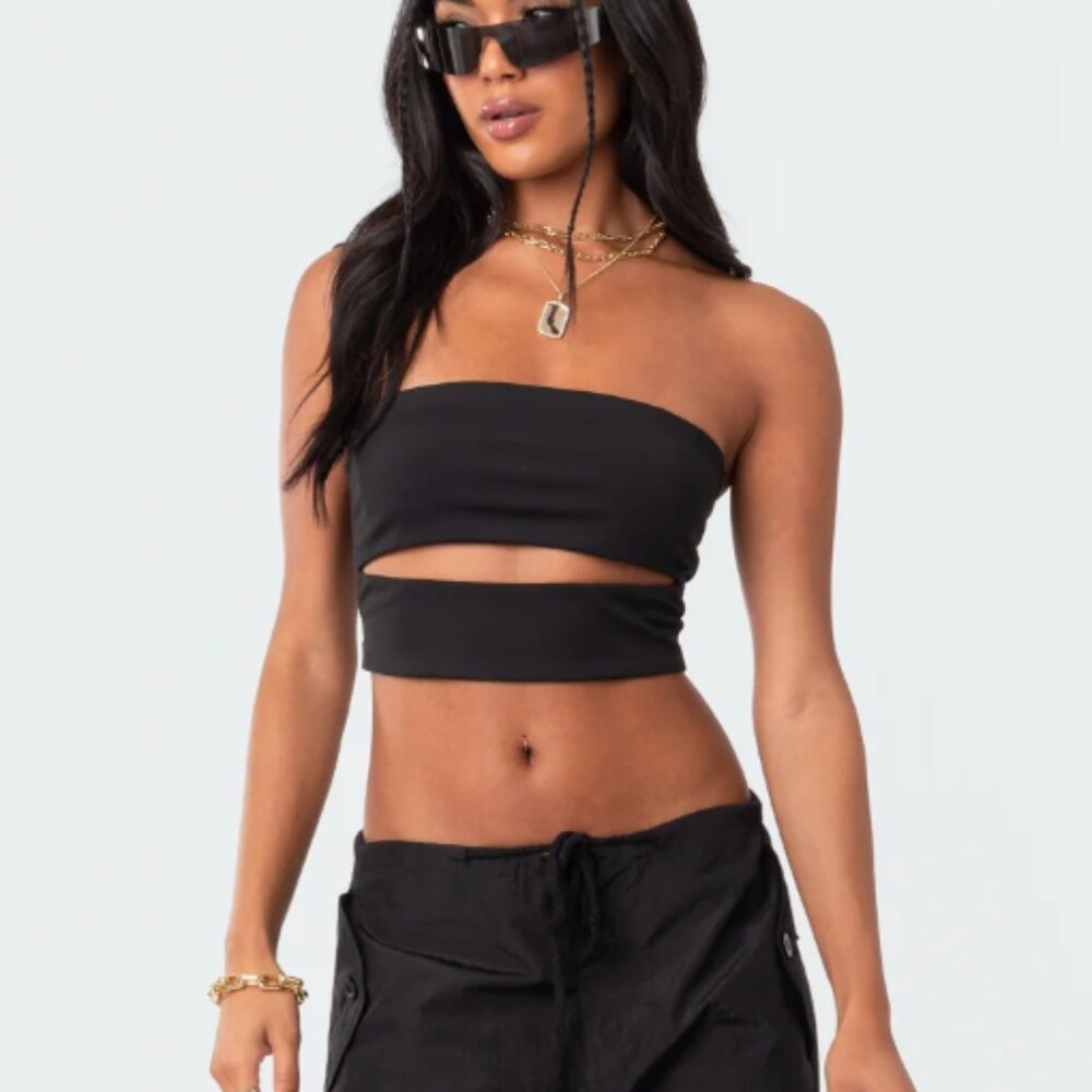 Edikted Black Strapless Cutout Crop Top